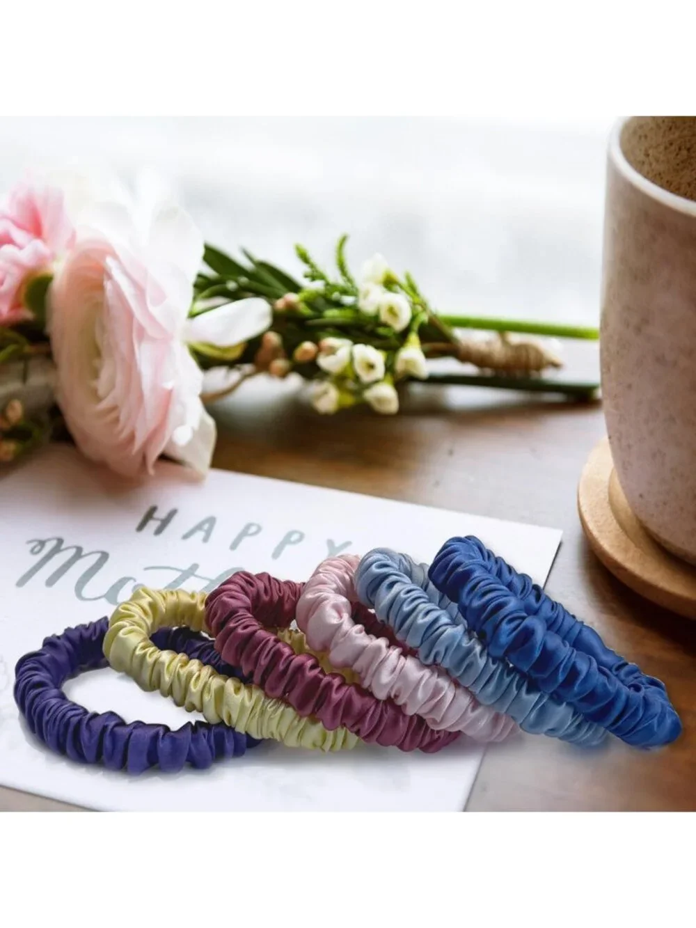 6 Pcs 100% Pure Mulberry Silk Hair Scrunchies Set - Soft Pastel Colors